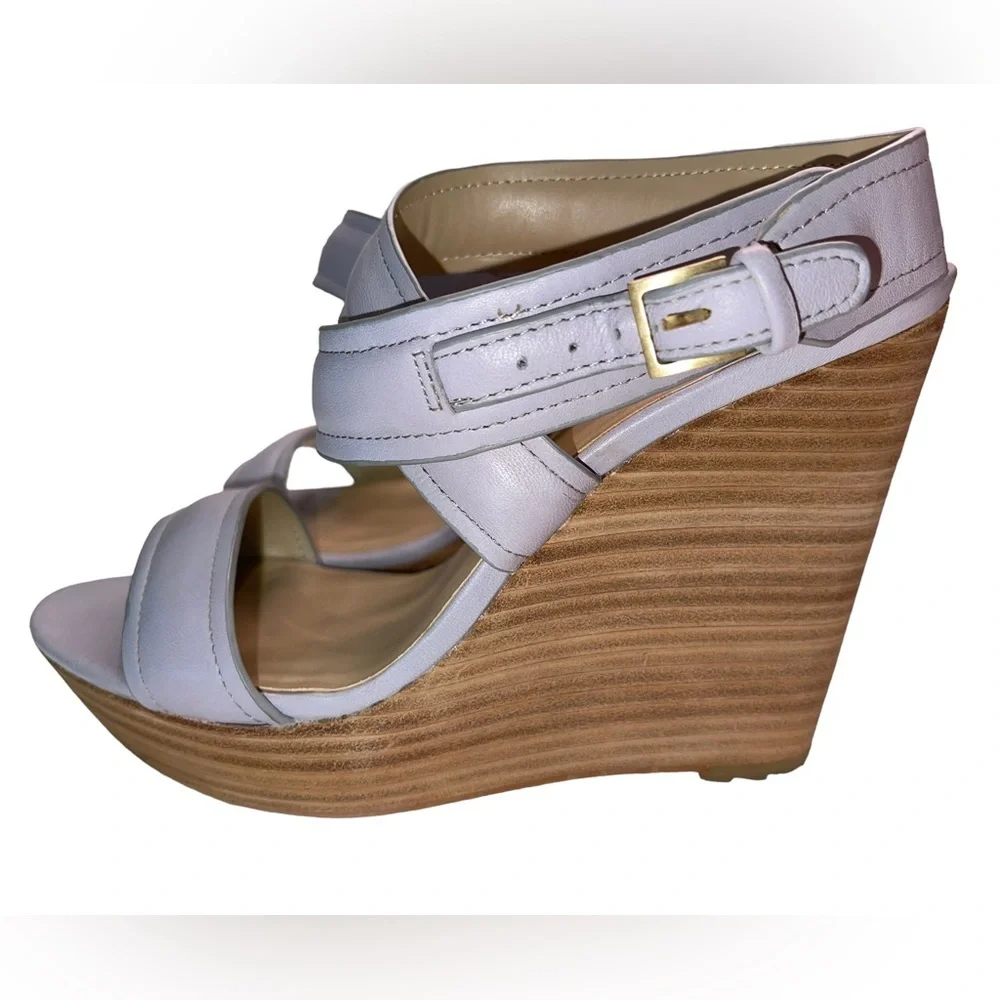 Sole Society - soft grey leather ankle strap wedges - size 6.5 M - comfy - EUC